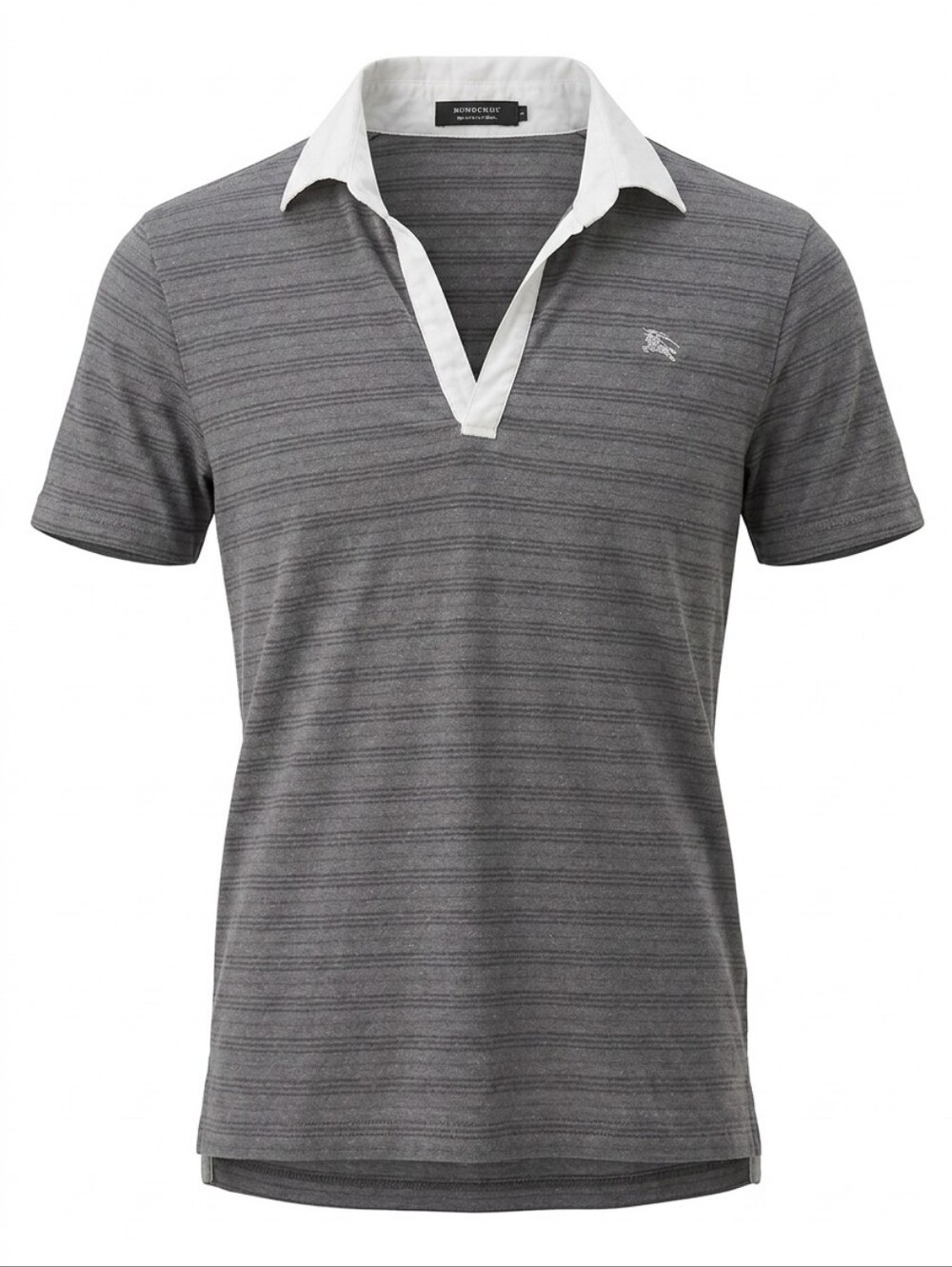 Burberry Black Label Men's V-Neck Polo Shirt Grey Striped White Collar Size US S